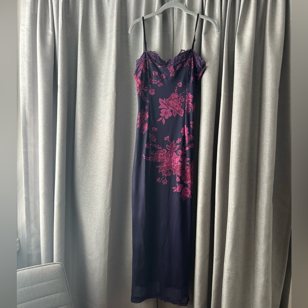 Purple Floral Midi Dress, Never Worn, Size Large
